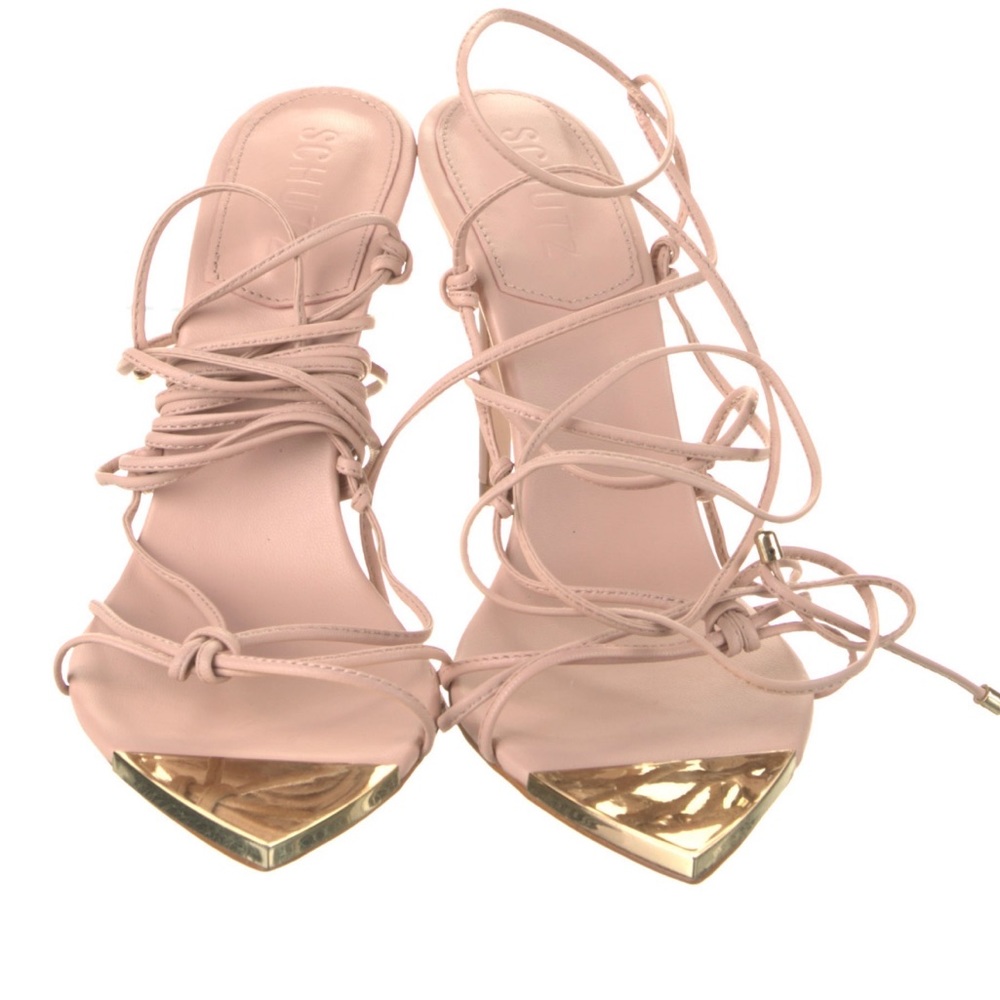 Schutz Hana Sweet Rose Tie Up Strappy Stiletto Heel Pointed Toe Heeled Sandals